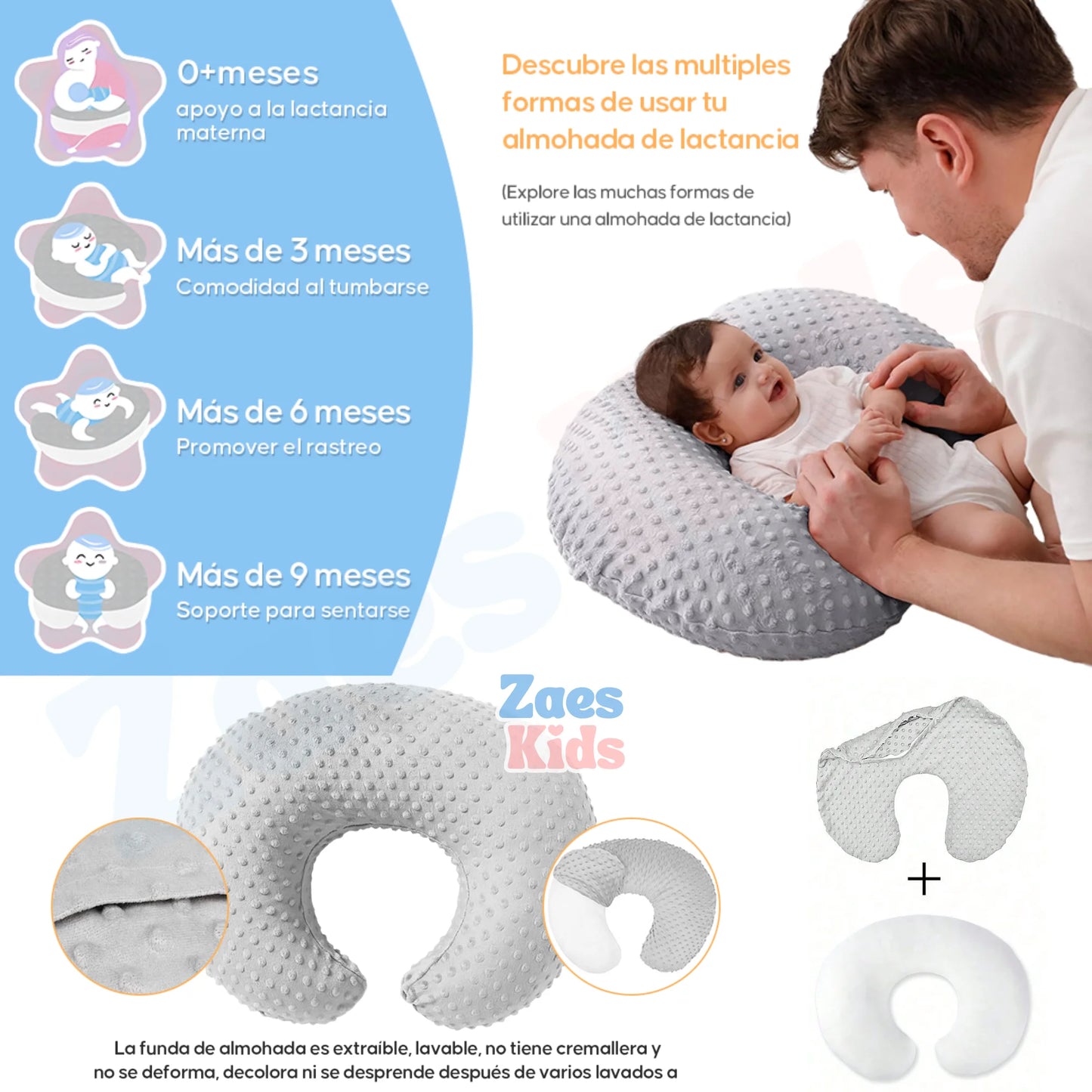 Cojín de Lactancia Ergonómico para Bebé Multifuncional Comfort Baby