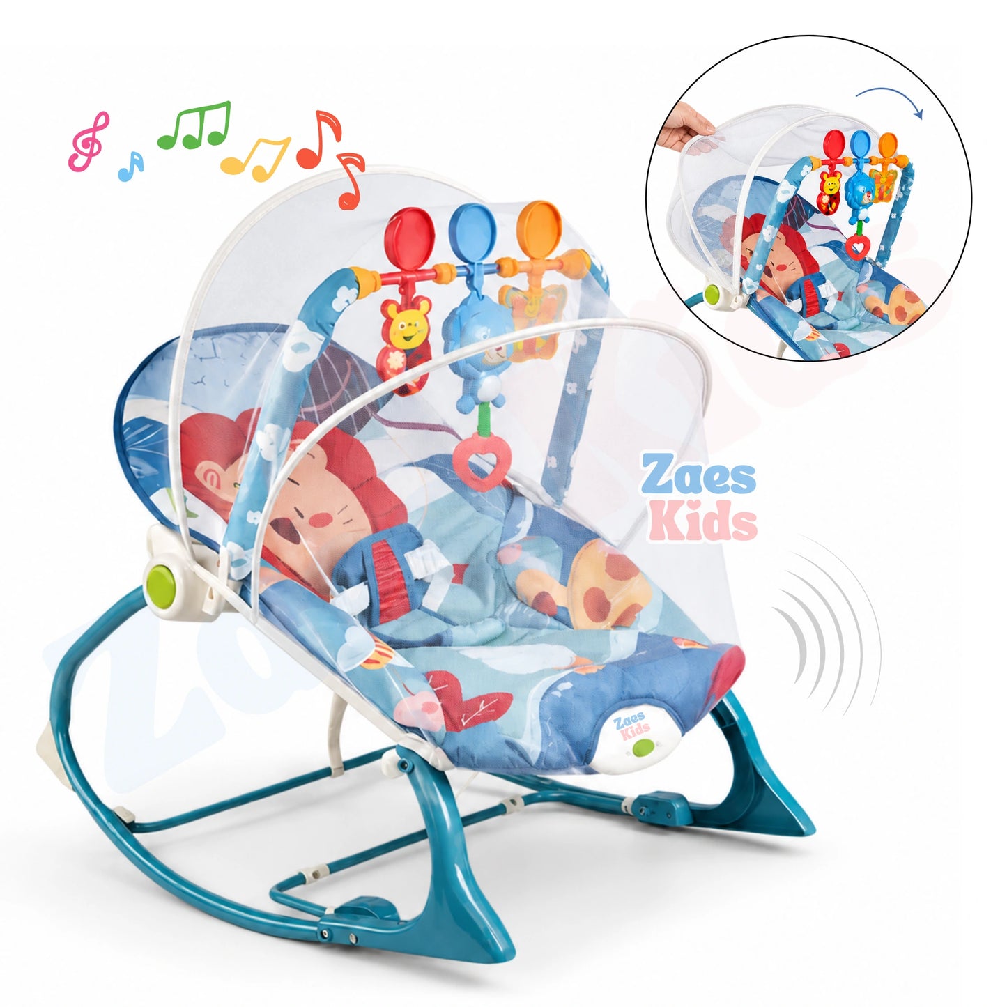 Silla Mecedora Vibradora Y Musical Para Bebe 3 En 1 Con Toldillo