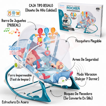 Silla Mecedora Vibradora Y Musical Para Bebe 3 En 1 Con Toldillo