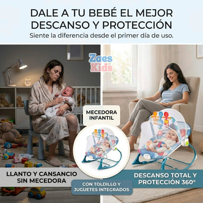 Silla Mecedora Vibradora Y Musical Para Bebe 3 En 1 Con Toldillo