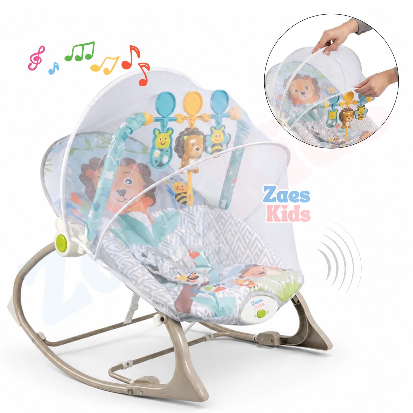 Silla Mecedora Vibradora Y Musical Para Bebe 3 En 1 Con Toldillo