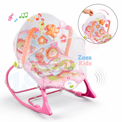 Silla Mecedora Vibradora Y Musical Para Bebe 3 En 1 Con Toldillo