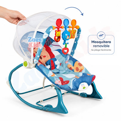 Silla Mecedora Vibradora Y Musical Para Bebe 3 En 1 Con Toldillo