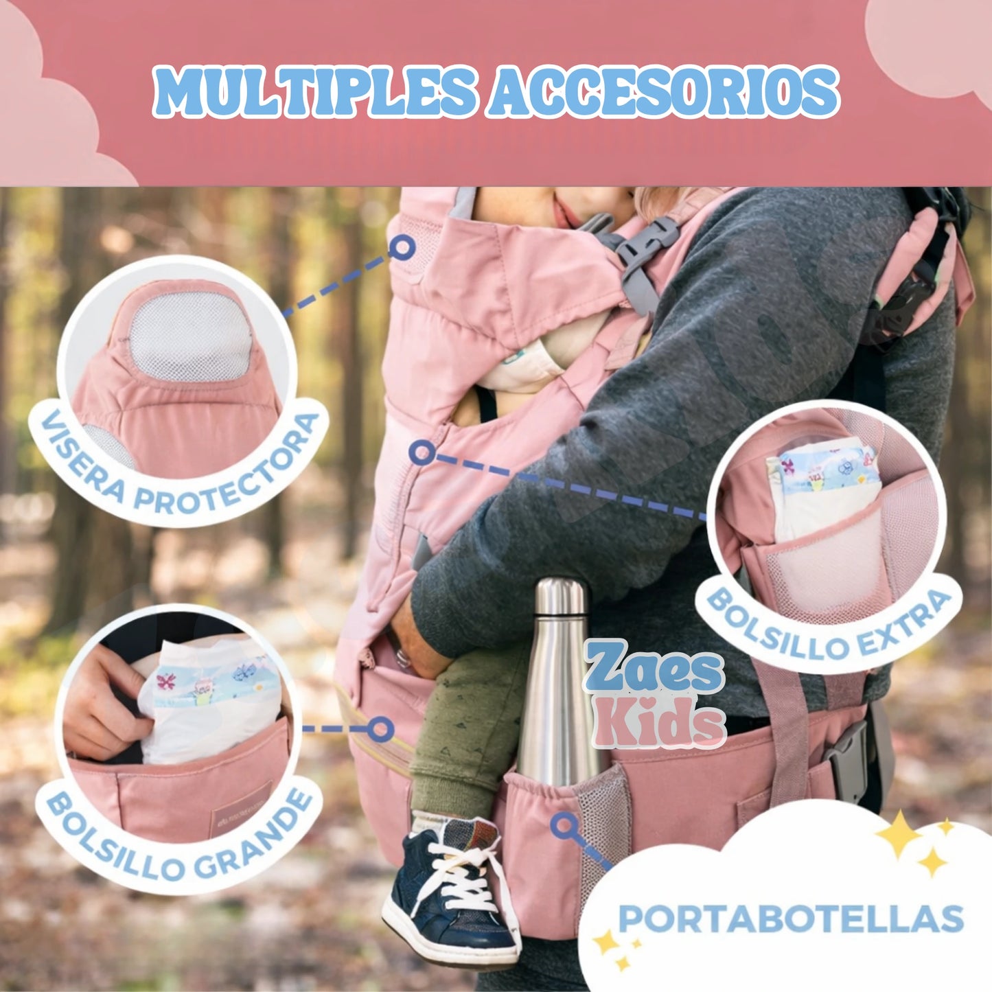 Cargador Portabebés Silla Ergonómico 6 En 1 Multiposiciones Para Bebe
