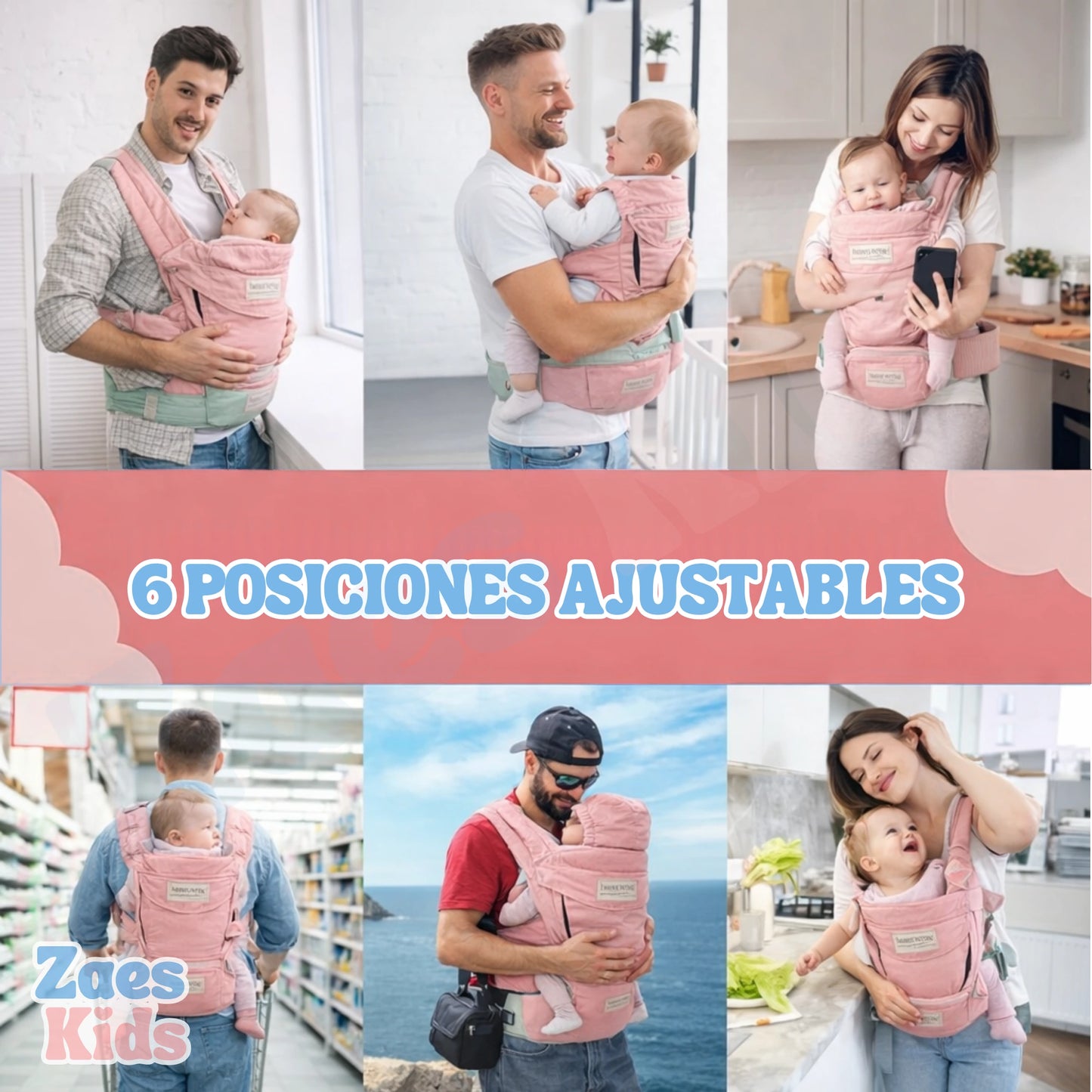 Cargador Portabebés Silla Ergonómico 6 En 1 Multiposiciones Para Bebe
